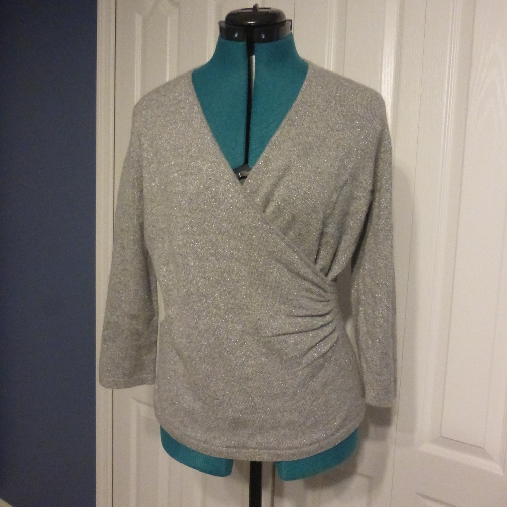 Super Soft Ann Taylor Silver sparkle Cashmere Swea